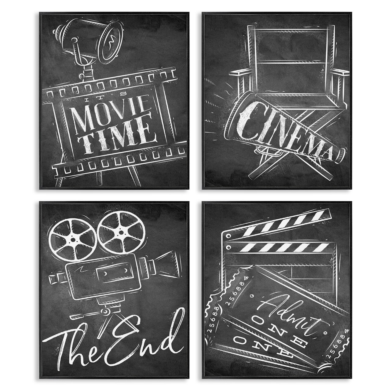 Stupell Industries Chalkboard Movie Theater Phrases 4pc Framed Giclee Set By Kim Allen
